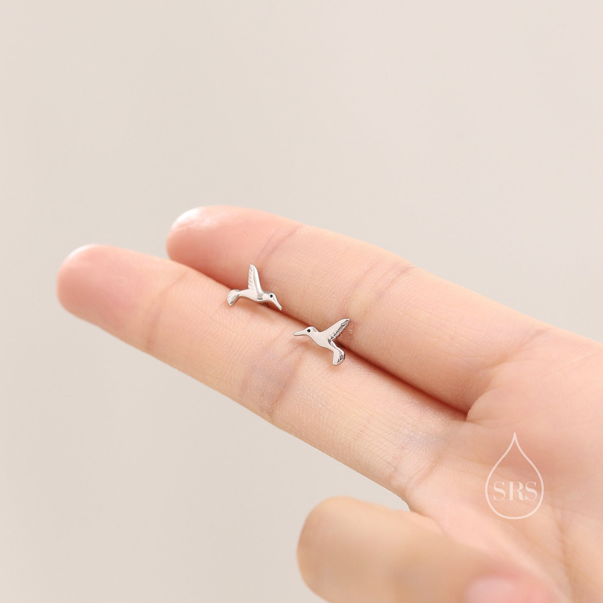 Hummingbird Stud Earrings in Sterling Silver, Silver or Gold, Flying Bird Earrings, Tiny Bird Earrings, Nature Inspired Animal Earrings