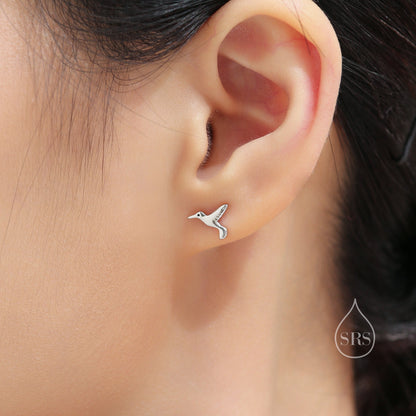 Hummingbird Stud Earrings in Sterling Silver, Silver or Gold, Flying Bird Earrings, Tiny Bird Earrings, Nature Inspired Animal Earrings