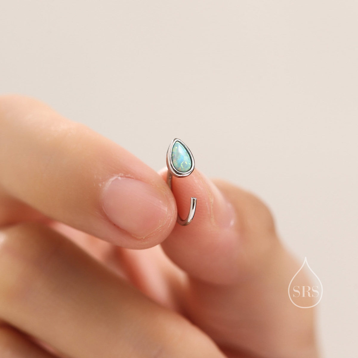 Aqua Green Droplet Opal Huggie Hoop Earrings in Sterling Silver, Opal Open Hoops, Opal Pull Through Threaders, Half Hoops, C Shape Hoops