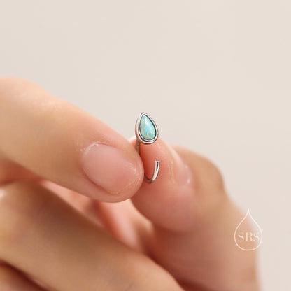 White Opal Droplet Opal Huggie Hoop Earrings in Sterling Silver, Opal Open Hoops, Opal Pull Through Threaders, Half Hoops, C Shape Hoops