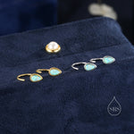 Aqua Green Droplet Opal Huggie Hoop Earrings in Sterling Silver, Opal Open Hoops, Opal Pull Through Threaders, Half Hoops, C Shape Hoops