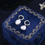 Baroque Pearl Hammered Hoop Earrings in Sterling Silver
