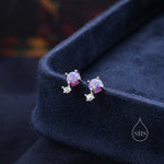 Sterling Silver Tiny Purple Opal and CZ Stud Earrings, Tiny Opal Earrings, Fire Opal, Lab Opal Stud