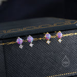 Sterling Silver Tiny Purple Opal and CZ Stud Earrings, Tiny Opal Earrings, Fire Opal, Lab Opal Stud