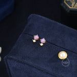 Sterling Silver Tiny Purple Opal and CZ Stud Earrings, Tiny Opal Earrings, Fire Opal, Lab Opal Stud