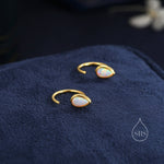 White Opal Droplet Opal Huggie Hoop Earrings in Sterling Silver, Opal Open Hoops, Opal Pull Through Threaders, Half Hoops, C Shape Hoops