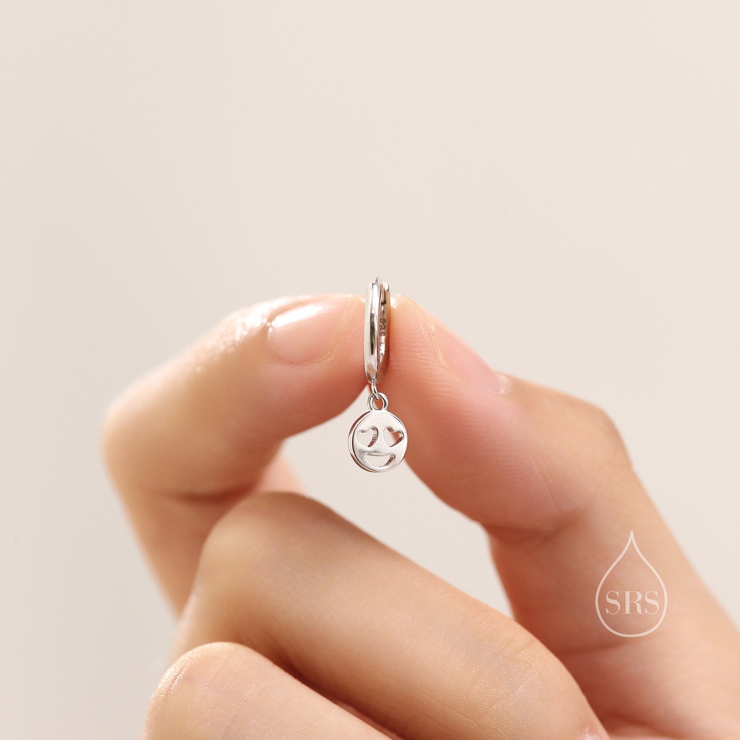 Heart Eyes Face Huggie Hoop Earrings in Sterling Silver, Silver or Gold or Rose Gold, Sterling Silver Smile Earrings