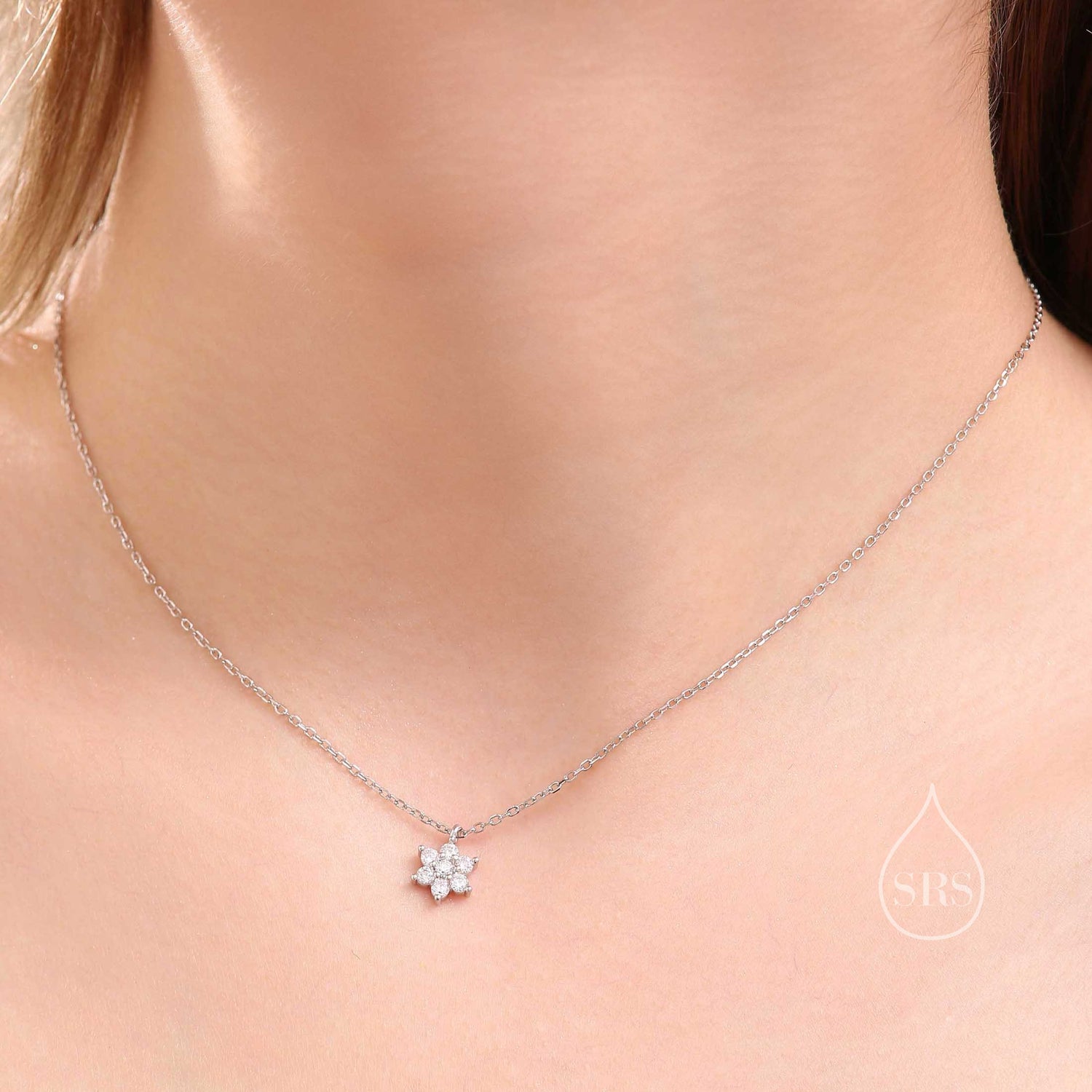 CZ Flower Cluster Pendant Necklace