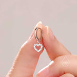 Tiny CZ Heart Dangle Huggie Hoop in Sterling Silver, Silver or Gold or Rose Gold, Skinny CZ Heart Earrings, Heart Huggie Hoops