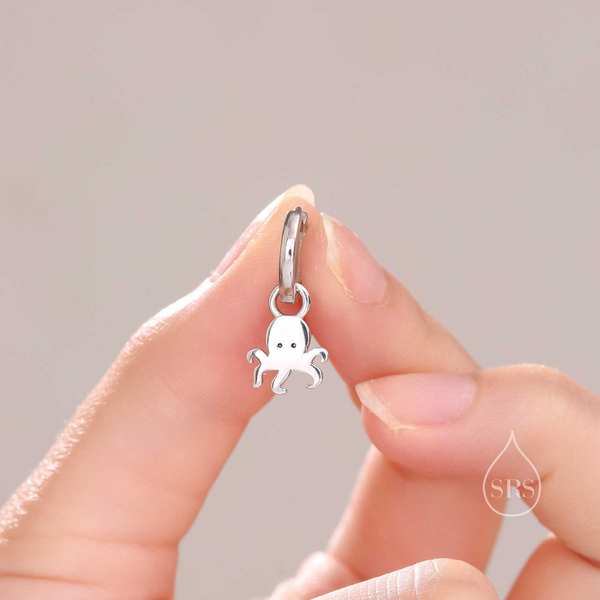 Sterling Silver Cute Octopus Dangle Huggie Hoops, Detachable Octopus Hoop Earrings, Dainty Dangle Earrings, Fish Earrings, Ocean Animal