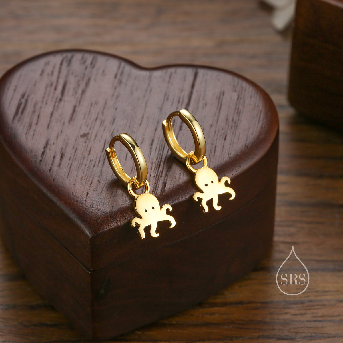 Sterling Silver Cute Octopus Dangle Huggie Hoops, Detachable Octopus Hoop Earrings, Dainty Dangle Earrings, Fish Earrings, Ocean Animal
