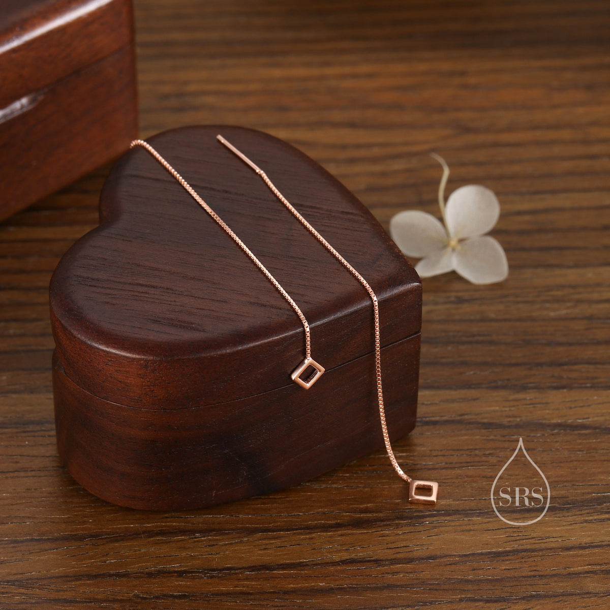 Extra Tiny Open Square Threader Earrings in Sterling Silver, Silver or Gold, Cut-out Square Ear Threaders