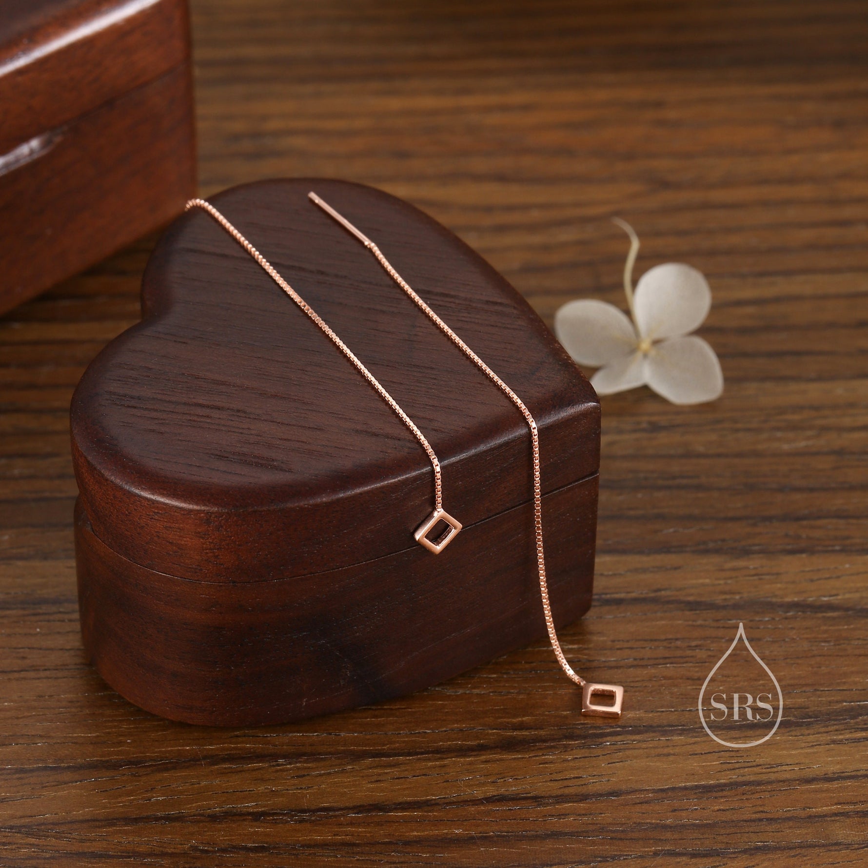 Extra Tiny Open Square Threader Earrings in Sterling Silver, Silver or Gold, Cut-out Square Ear Threaders