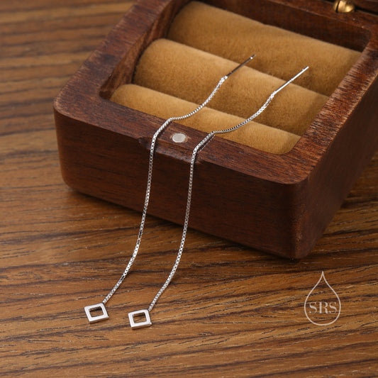 Extra Tiny Open Square Threader Earrings in Sterling Silver, Silver or Gold, Cut-out Square Ear Threaders