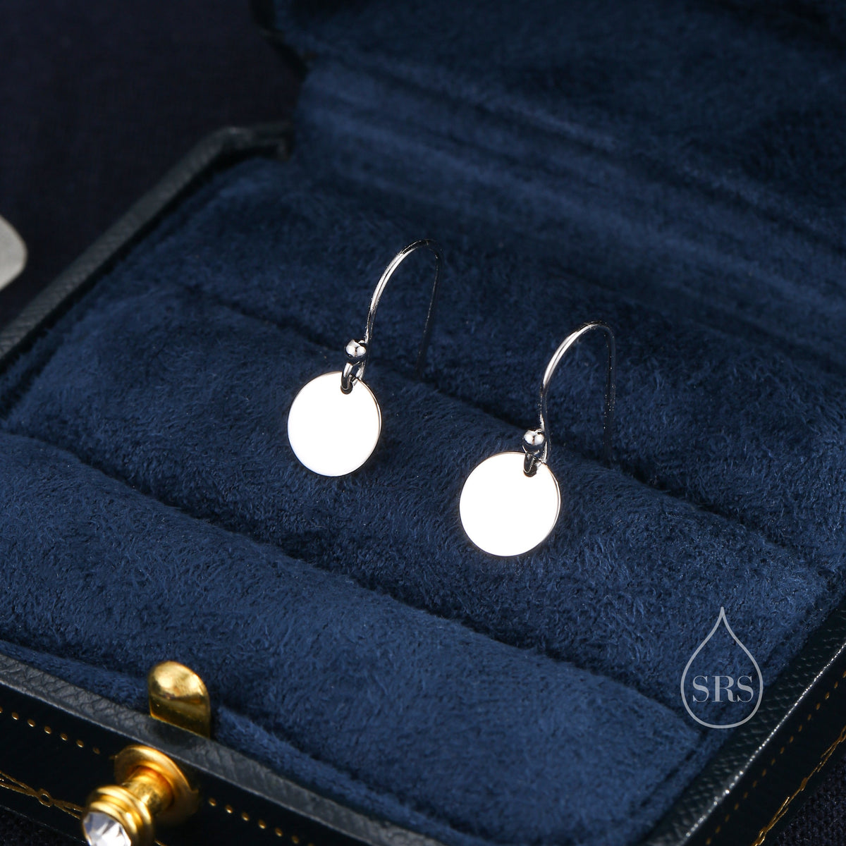 Sterling Silver Disks Drop Hook Earrings, Round Disk Geometric Earrings, Gold or Silver or Rose Gold, Dainty and Delicate