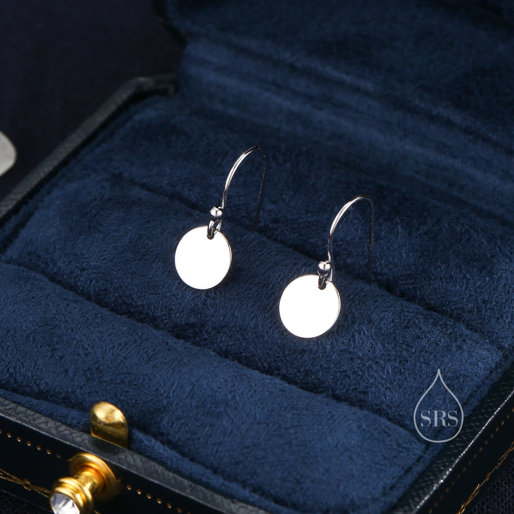 Sterling Silver Disks Drop Hook Earrings, Round Disk Geometric Earrings, Gold or Silver or Rose Gold, Dainty and Delicate