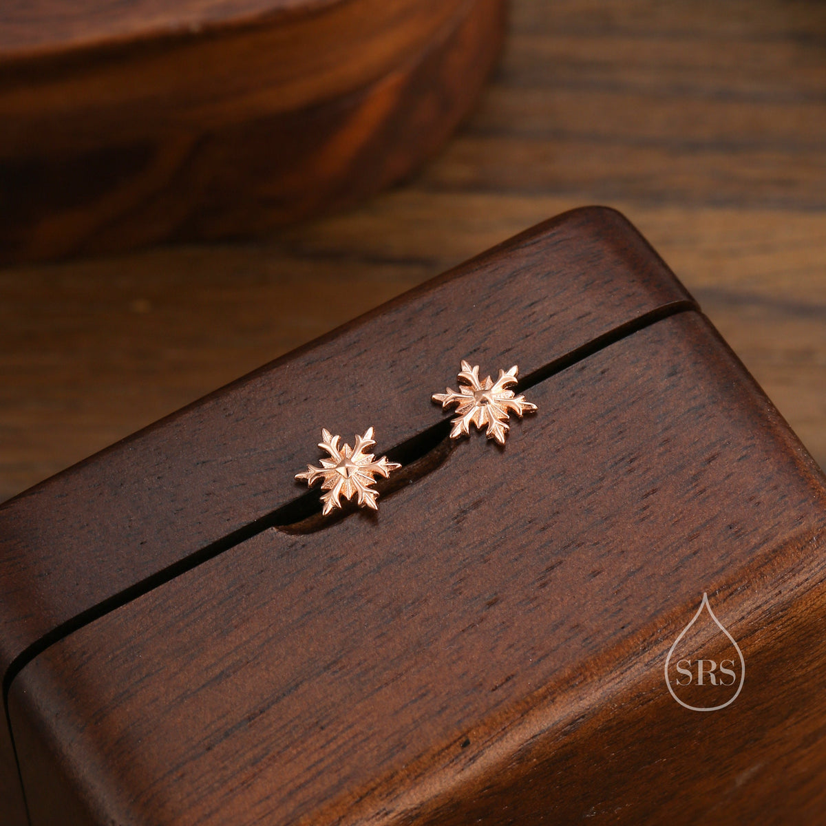Sterling Silver Snowflake Stud Earrings, Snow Earrings, Available in Three Finishes - Silver, Gold and Rose Gold, Dainty Snowflake