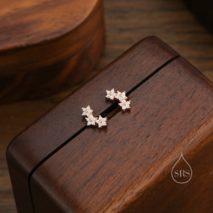 Forget Me Not Flower Bouquet CZ Stud Earrings in Sterling Silver, Silver, Gold or Rose Gold, CZ Flower Stud Earrings