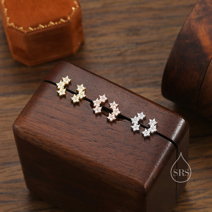 Forget Me Not Flower Bouquet CZ Stud Earrings in Sterling Silver, Silver, Gold or Rose Gold, CZ Flower Stud Earrings