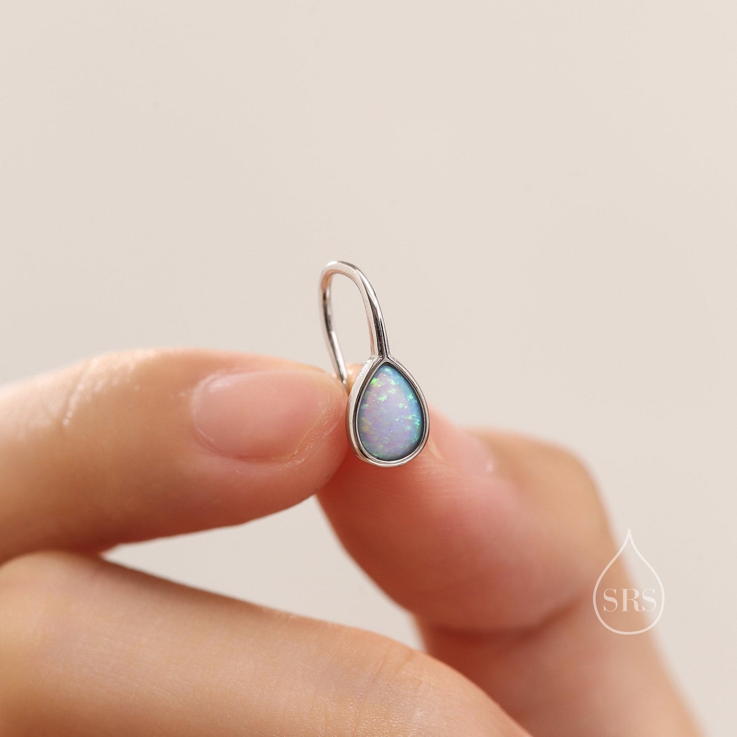 Blue Opal Droplet Drop Hook Earrings in Sterling Silver, Droplet Opal Drop Earrings, Pear Shape Opal Earrings, Opal Dangle Earrings