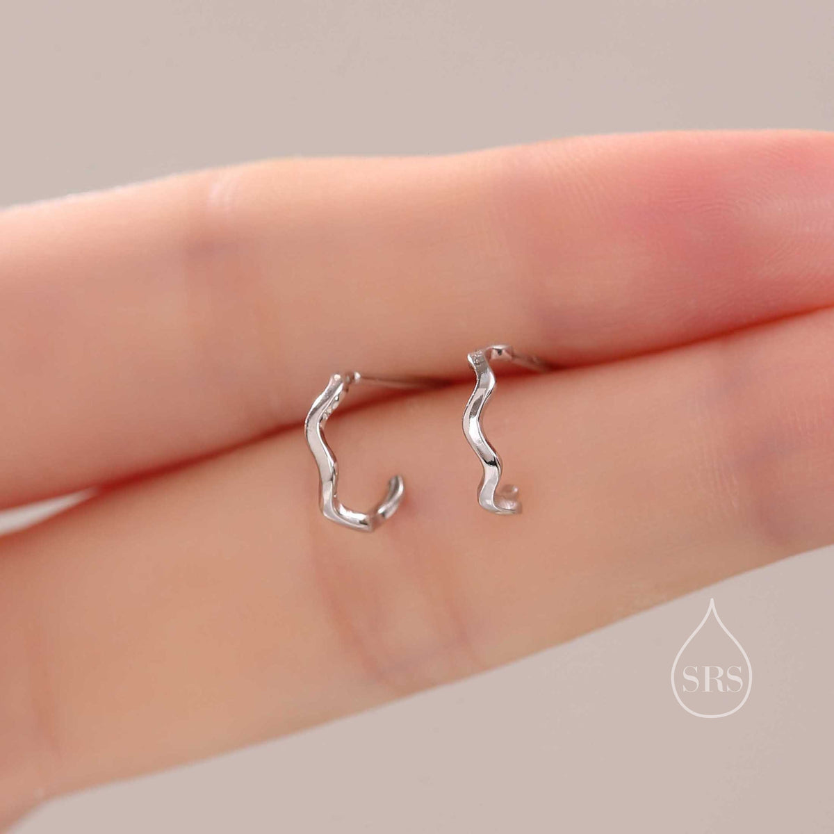 Extra Tiny Zigzag Stud Hoop Earrings in Sterling Silver, Silver, Gold or Rose Gold, Zig Zag Half Hoop Earrings, Wave Earrings