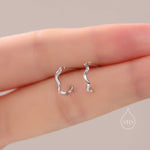 Extra Tiny Zigzag Stud Hoop Earrings in Sterling Silver, Silver, Gold or Rose Gold, Zig Zag Half Hoop Earrings, Wave Earrings