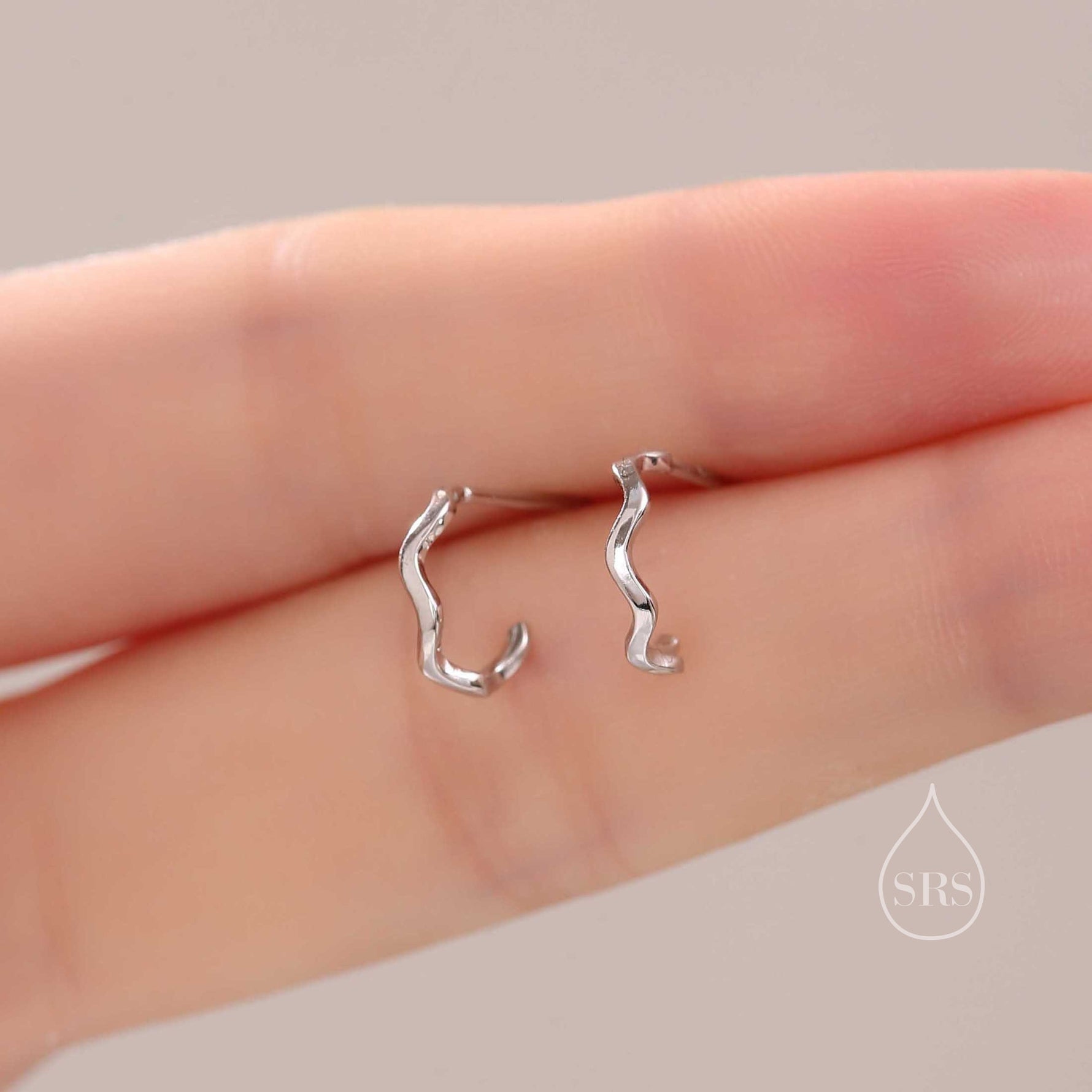 Extra Tiny Zigzag Stud Hoop Earrings in Sterling Silver, Silver, Gold or Rose Gold, Zig Zag Half Hoop Earrings, Wave Earrings