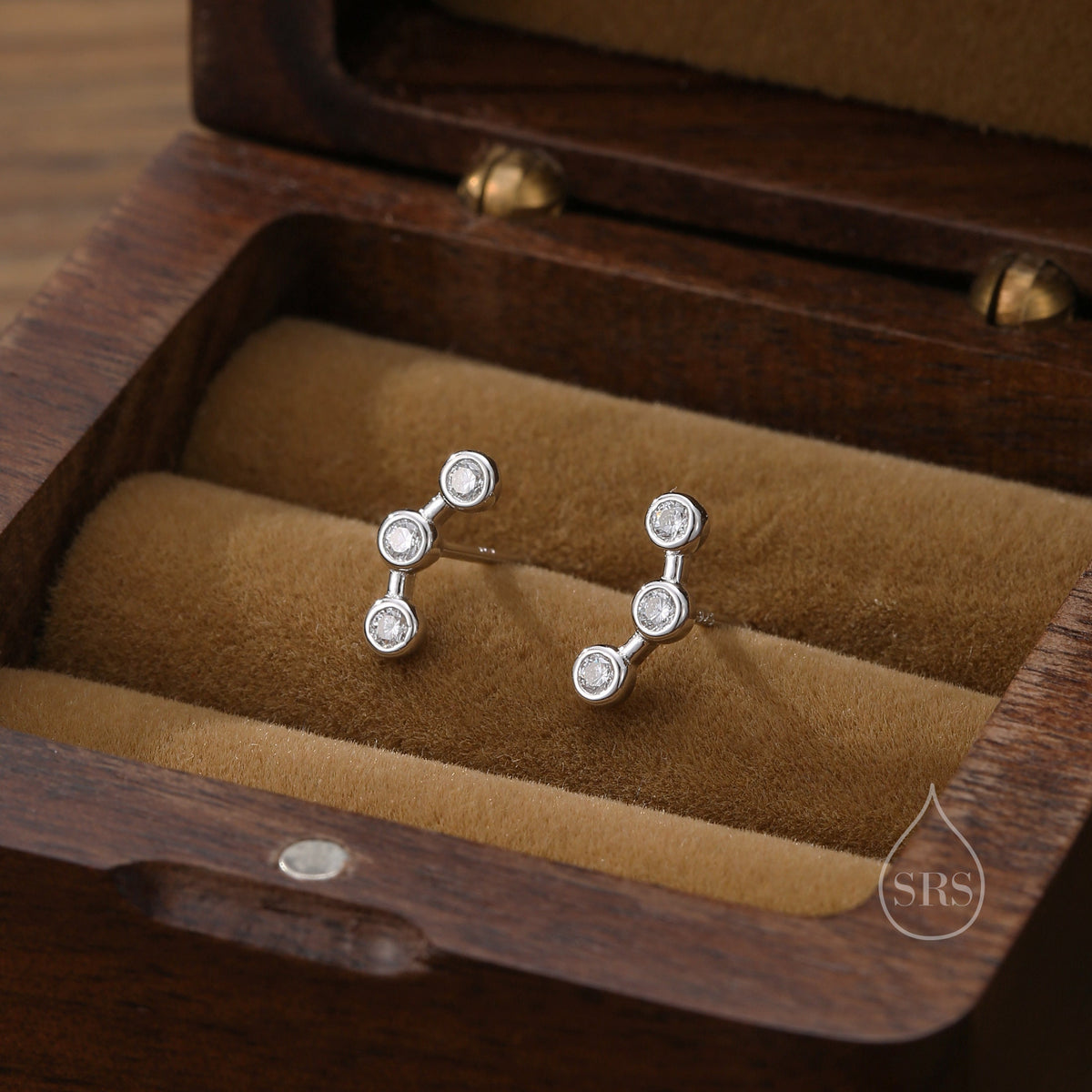 Tiny CZ Trio Constellation Stud Earrings in Sterling Silver, Silver, Gold or Rose Gold, Three CZ Earrings, CZ Cluster Earrings