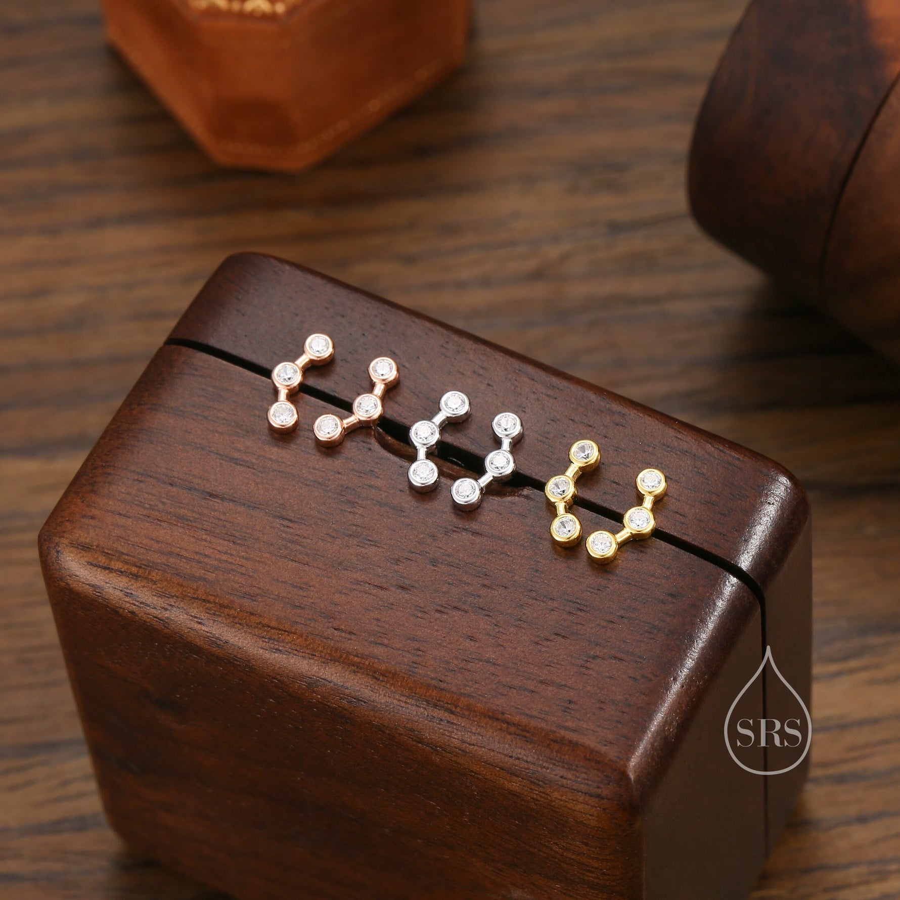 Tiny CZ Trio Constellation Stud Earrings in Sterling Silver, Silver, Gold or Rose Gold, Three CZ Earrings, CZ Cluster Earrings