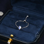 Sterling Silver Droplet Moonstone Soft Ring, Adjustable Size Lab MoonstoneChain Ring, Silver or Gold, Soft chain Ring in Sterling Silver