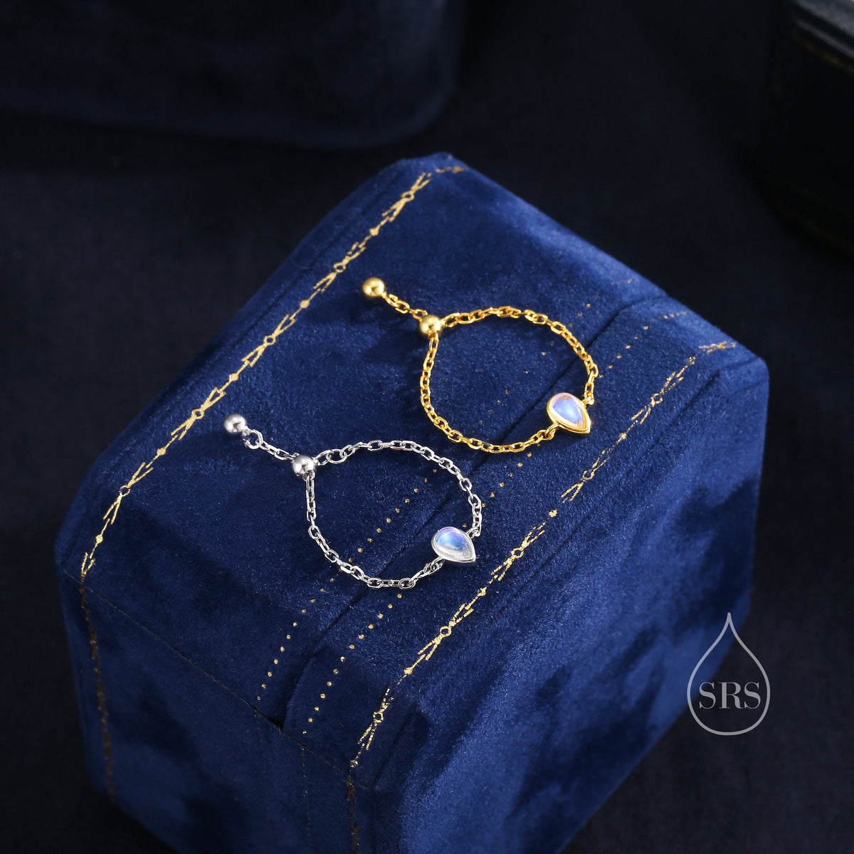 Moonstone Pear Droplet Soft Chain Ring