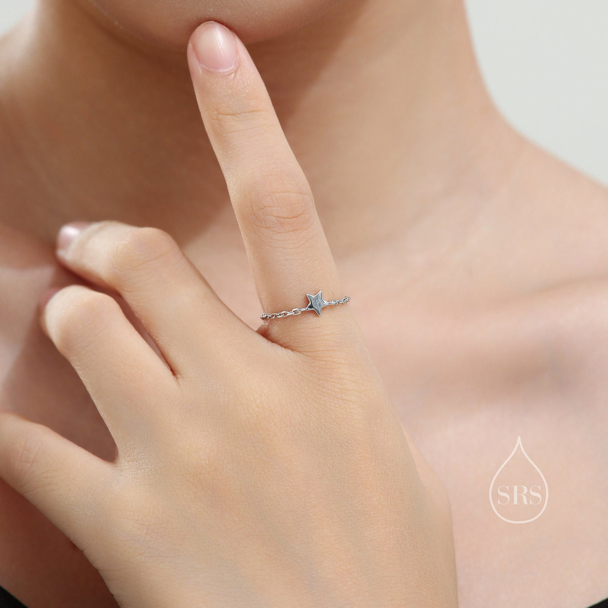 Sterling Silver Star Soft Ring, Adjustable Size Star Chain Ring, Silver or Gold Sparkling Silver Ring, Soft chain Ring in Sterling Silver