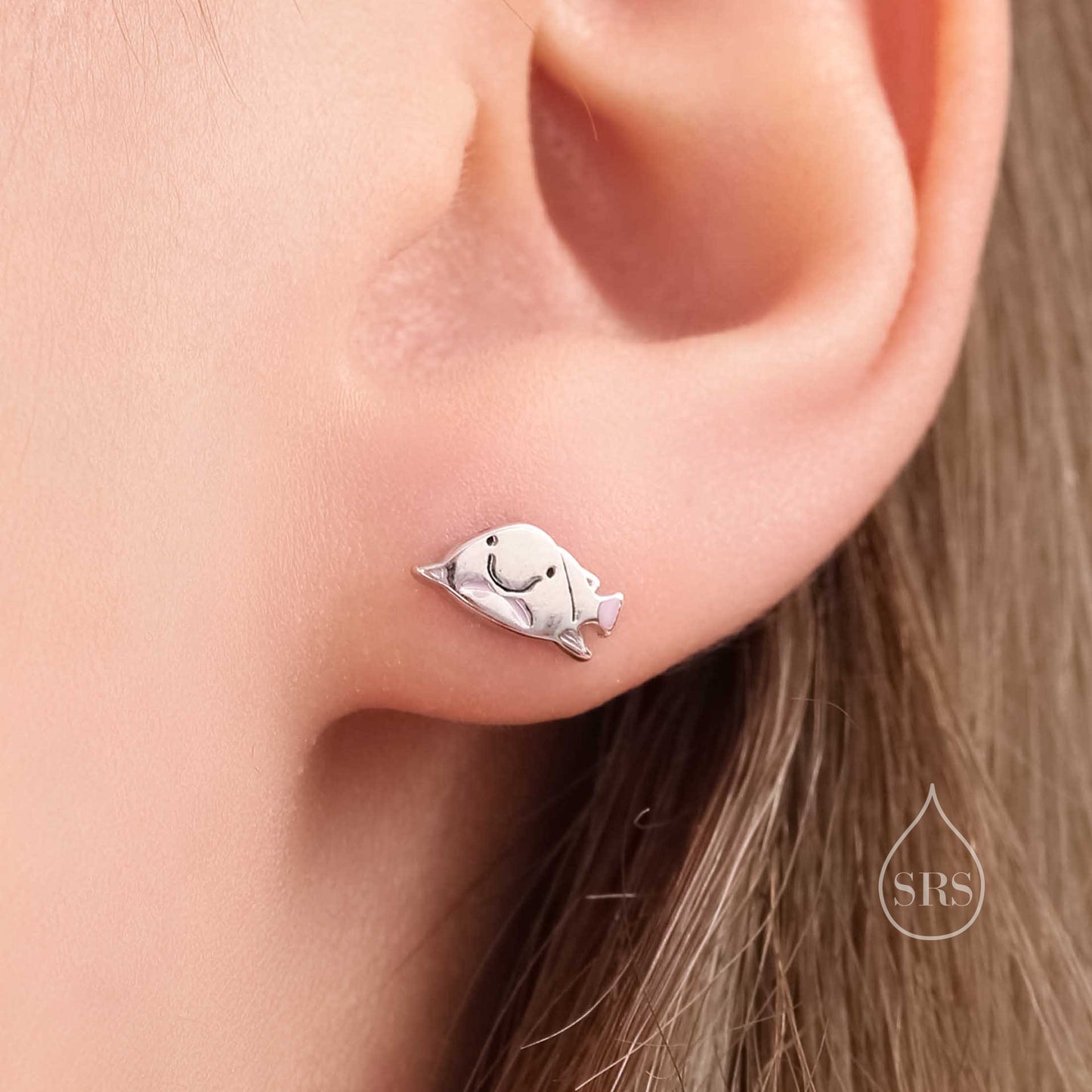 Blobfish Stud Earrings in Sterling Silver,  Fish Earrings, Tiny Fish Earrings