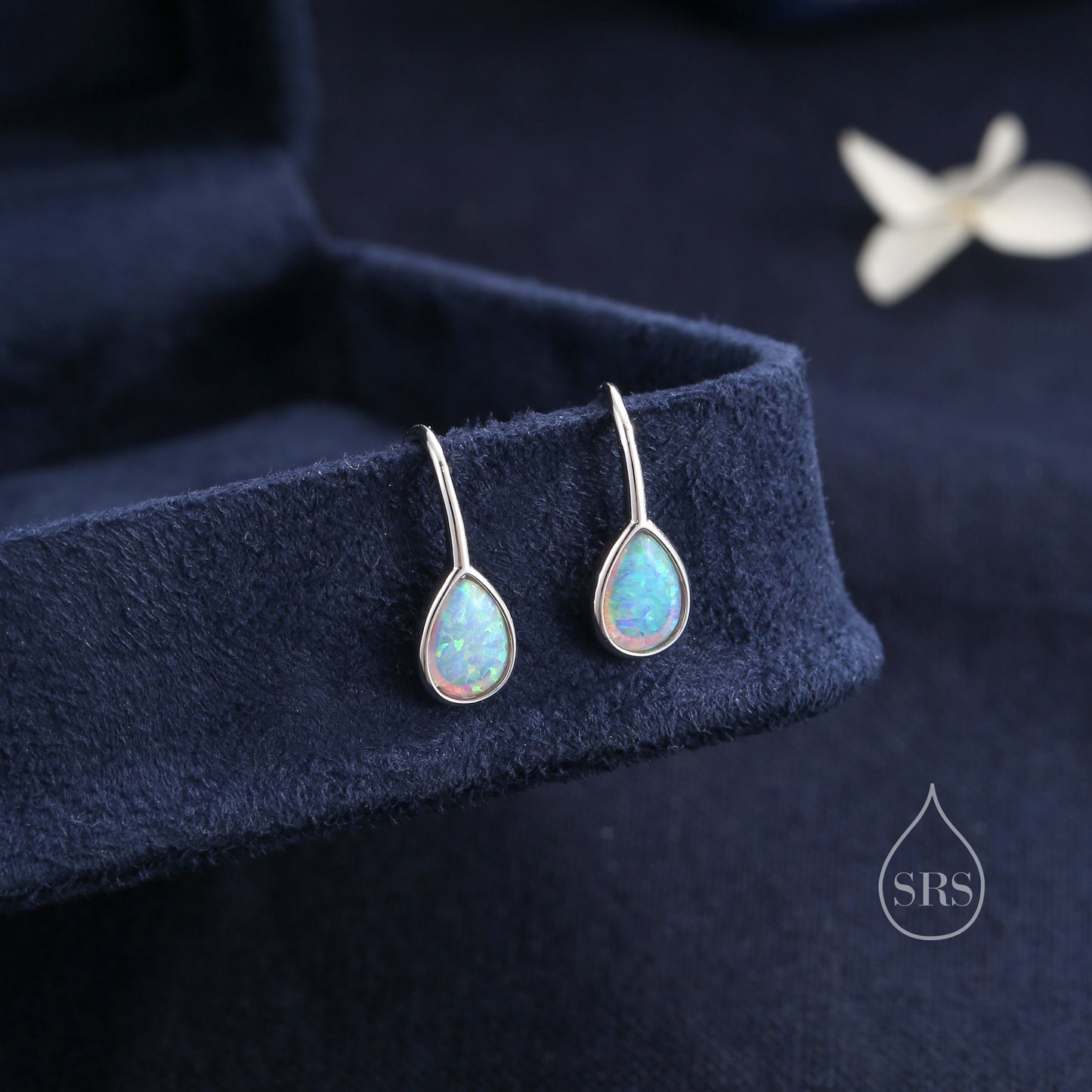 White Opal Droplet Drop Hook Earrings in Sterling Silver, Droplet Opal Drop Earrings, Pear Shape Opal Earrings, Opal Dangle Earrings