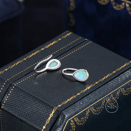 White Opal Droplet Drop Hook Earrings in Sterling Silver, Droplet Opal Drop Earrings, Pear Shape Opal Earrings, Opal Dangle Earrings
