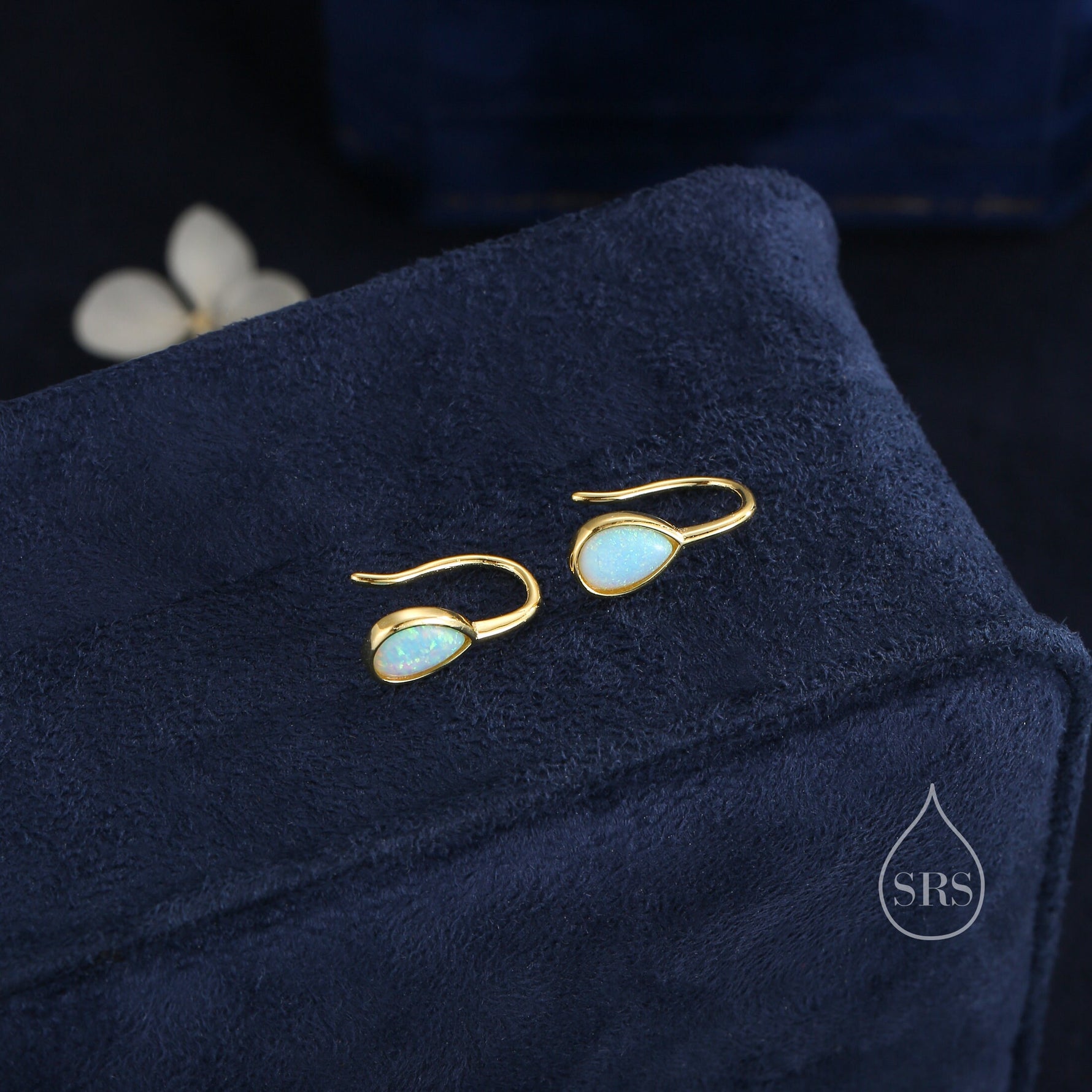 White Opal Droplet Drop Hook Earrings in Sterling Silver, Droplet Opal Drop Earrings, Pear Shape Opal Earrings, Opal Dangle Earrings