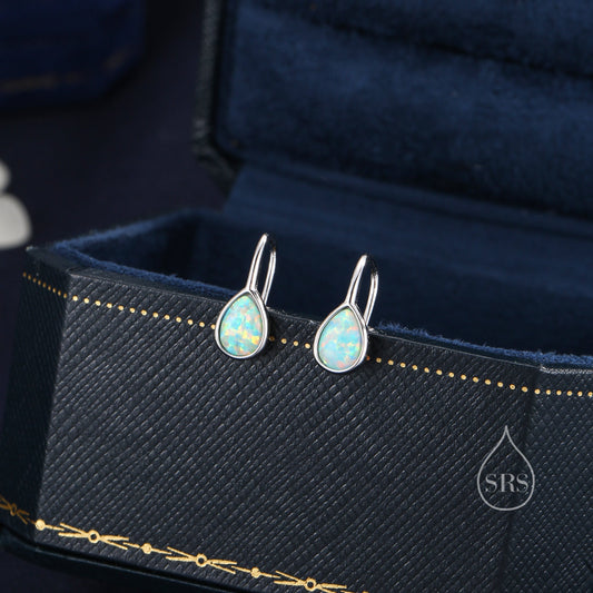 White Opal Droplet Drop Hook Earrings in Sterling Silver, Droplet Opal Drop Earrings, Pear Shape Opal Earrings, Opal Dangle Earrings