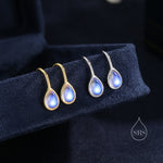 Moonstone Droplet Drop Hook Earrings in Sterling Silver, Droplet Opal Drop Earrings, Pear Shape Lab Moonstone Earrings, Moonstone Earrings