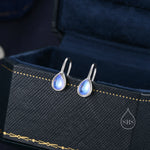 Moonstone Droplet Drop Hook Earrings in Sterling Silver, Droplet Opal Drop Earrings, Pear Shape Lab Moonstone Earrings, Moonstone Earrings