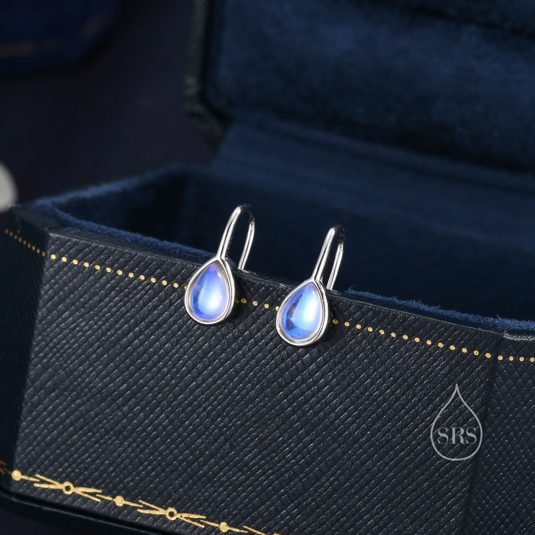 Moonstone Droplet Drop Hook Earrings in Sterling Silver, Droplet Opal Drop Earrings, Pear Shape Lab Moonstone Earrings, Moonstone Earrings