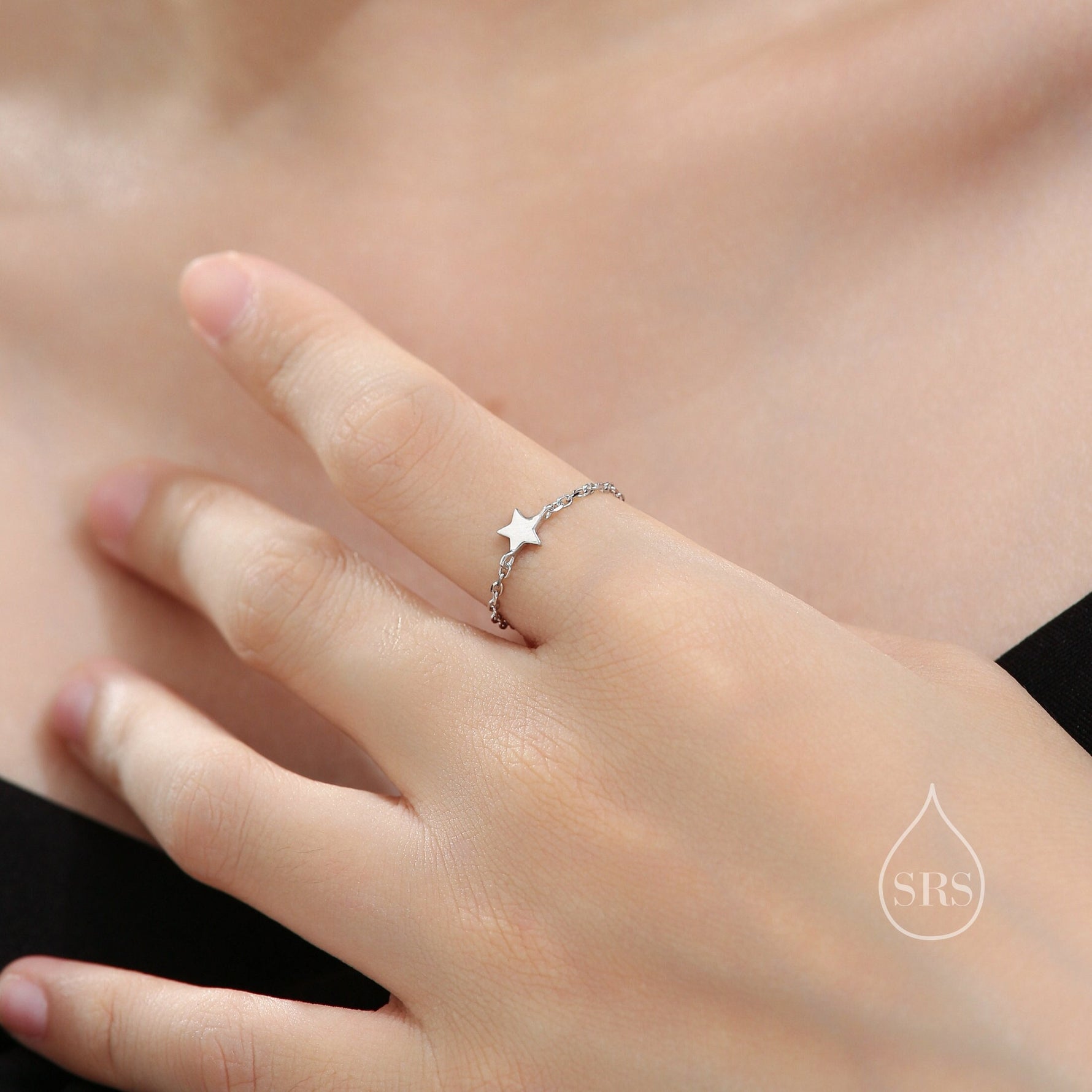 Sterling Silver Star Soft Ring, Adjustable Size Star Chain Ring, Silver or Gold Sparkling Silver Ring, Soft chain Ring in Sterling Silver