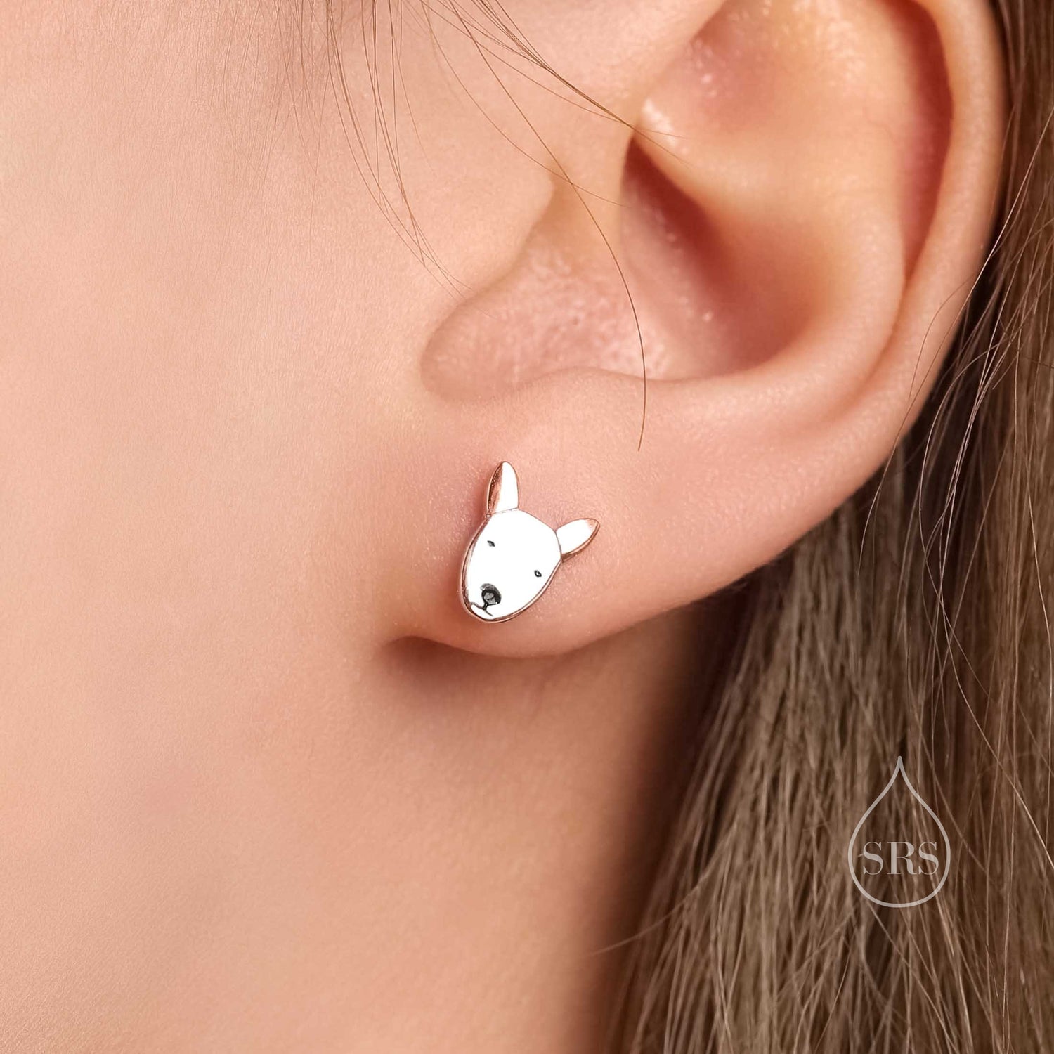 Bull Terrier Dog Stud Earrings in Sterling Silver, Sterling Silver Bull Terrier Dog Earrings, Pet Earrings
