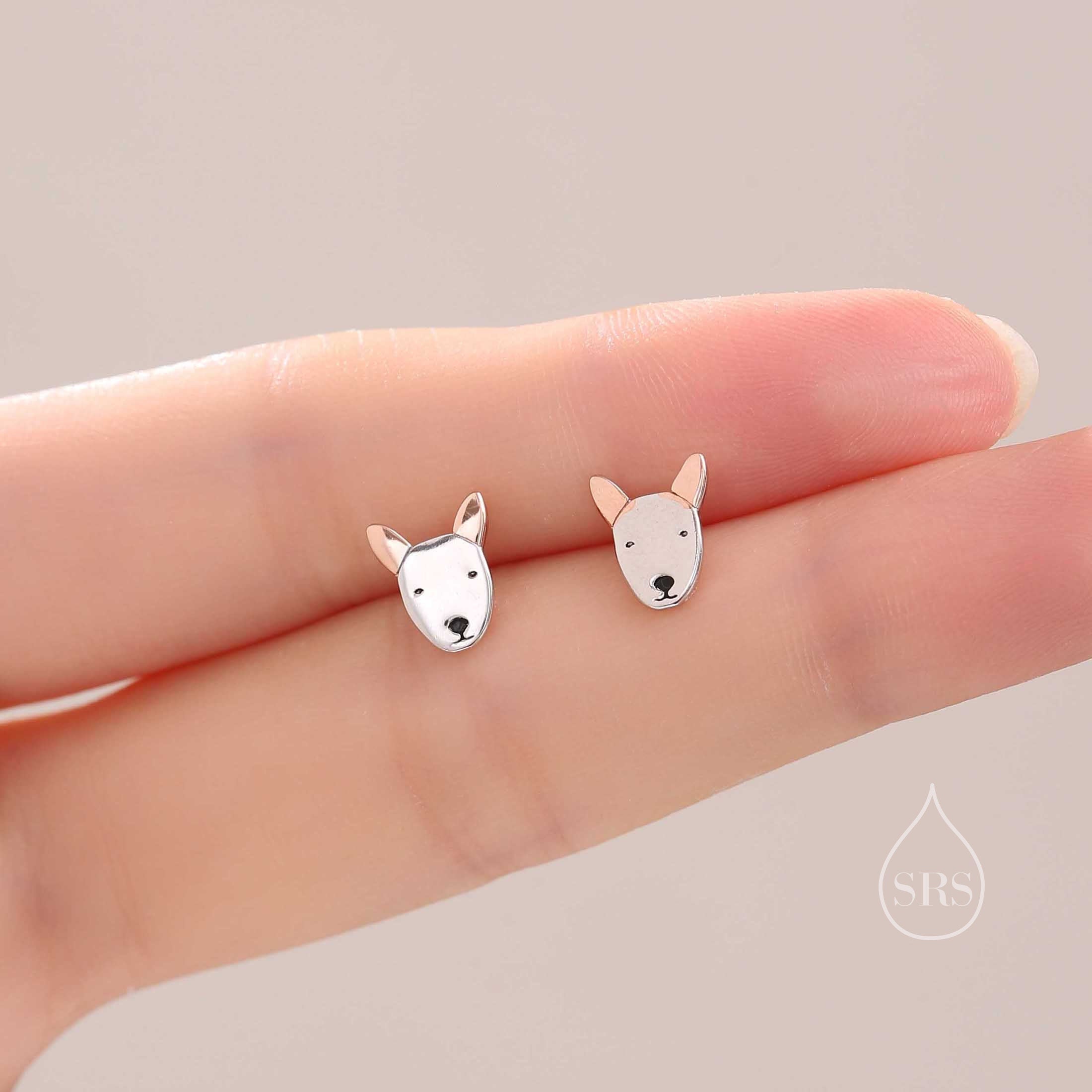 Bull Terrier Dog Stud Earrings in Sterling Silver Sterling Silver Bul Silver Rain Silver