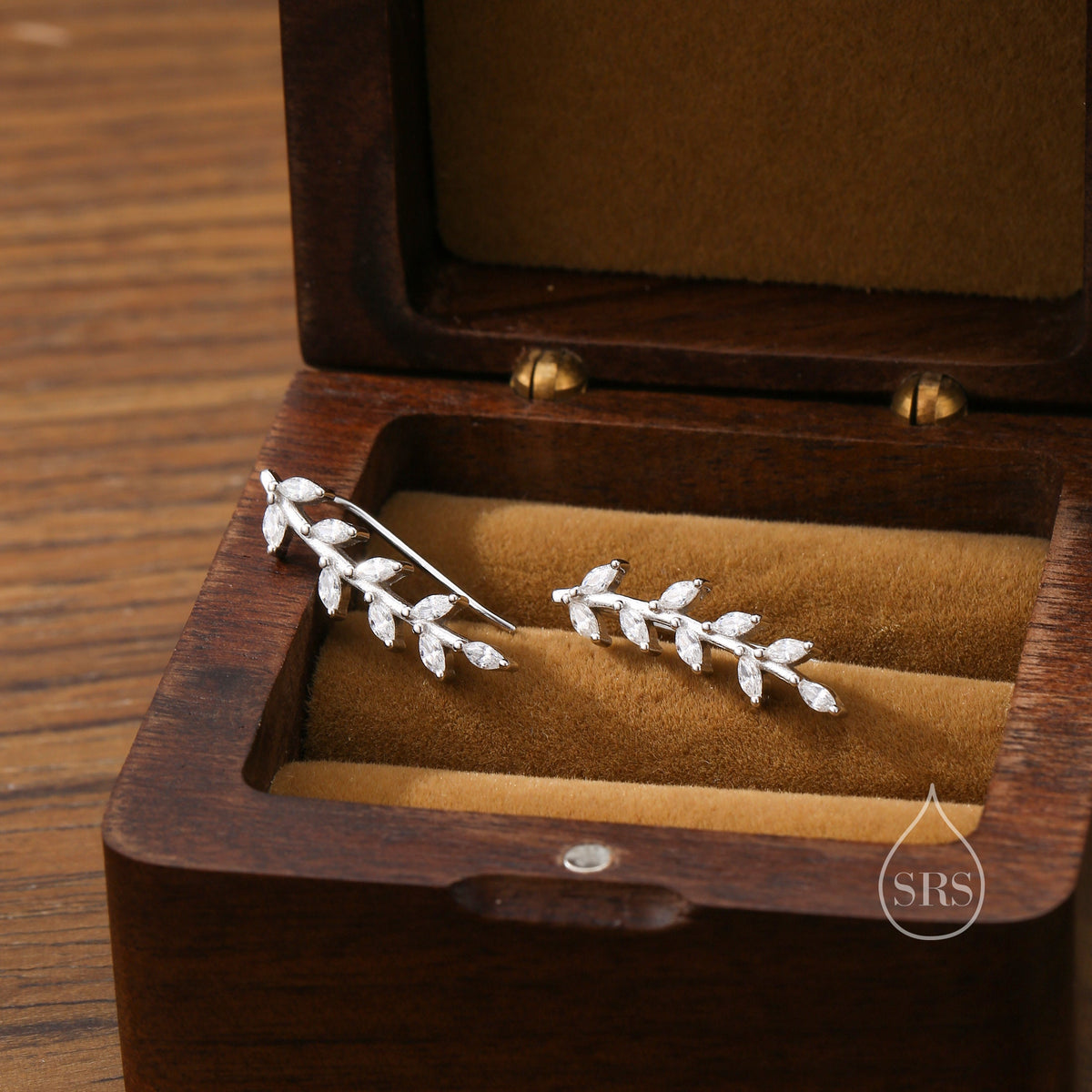 CZ Leaf crawler Earrings in Sterling Silver, Silver, Gold or Rose Gold, Olive Branch Climber Earrings, Nature Inspired Ear Climbers