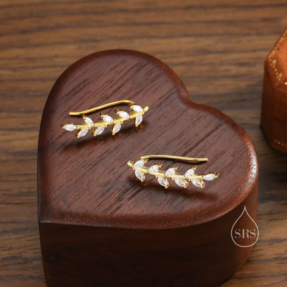 CZ Leaf crawler Earrings in Sterling Silver, Silver, Gold or Rose Gold, Olive Branch Climber Earrings, Nature Inspired Ear Climbers