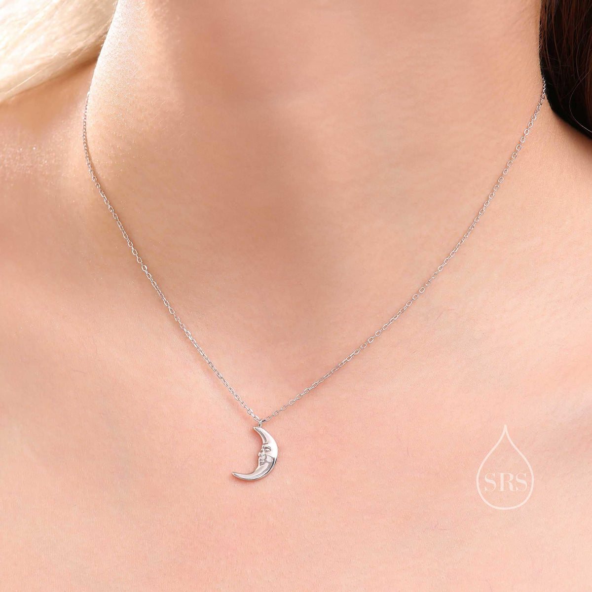 Man in the Moon Pendant Necklace in Sterling Silver - Moon Face Necklace - Gold or Silver - Cute, Fun, Whimsical and Pretty Jewellery