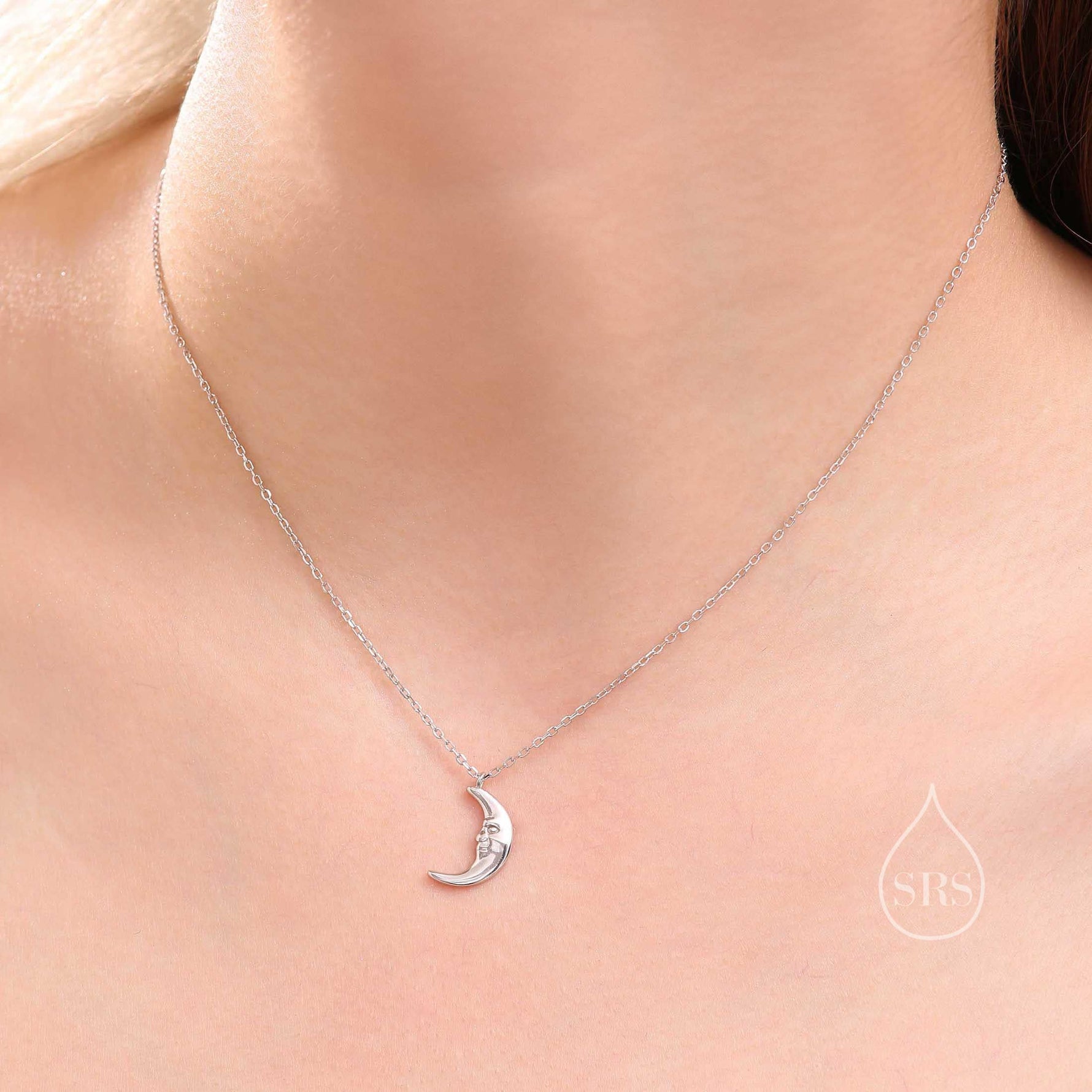 Man in the Moon Pendant Necklace in Sterling Silver - Moon Face Necklace - Gold or Silver - Cute, Fun, Whimsical and Pretty Jewellery