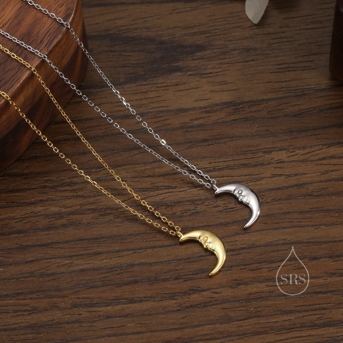 Man in the Moon Pendant Necklace in Sterling Silver - Moon Face Necklace - Gold or Silver - Cute, Fun, Whimsical and Pretty Jewellery