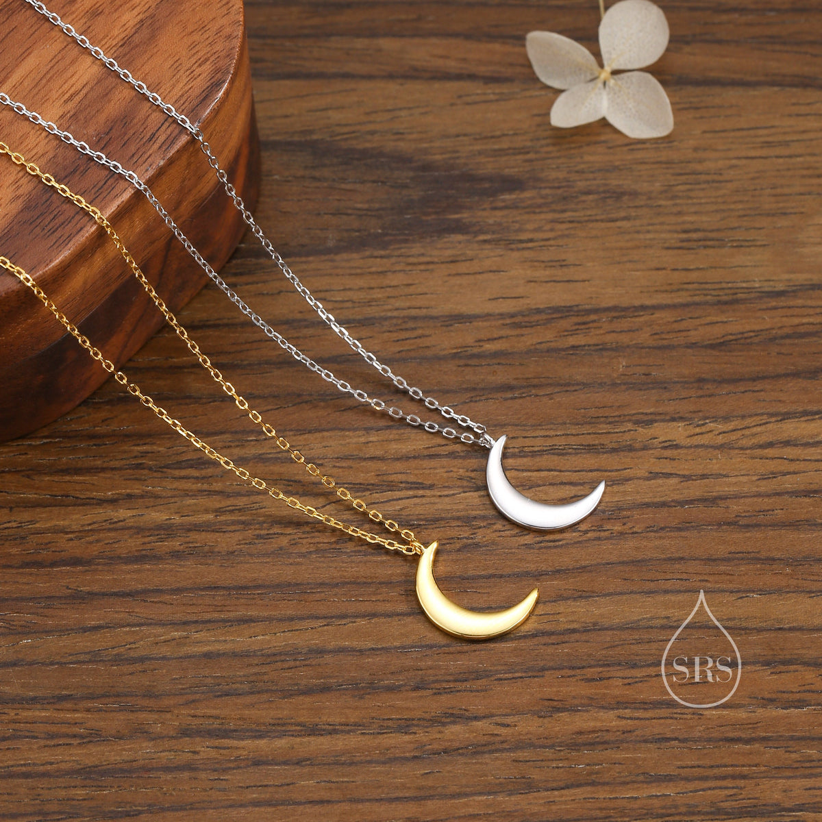 Crescent Moon Pendant Necklace in Sterling Silver - Moon Necklace - Gold or Silver - Cute, Fun, Whimsical and Pretty Jewellery