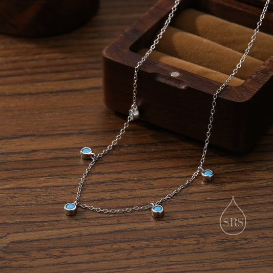 Turquoise Blue CZ Charm Necklace in Sterling Silver, Silver or Gold, Satellite Crystal Necklace, Solid Silver Necklace